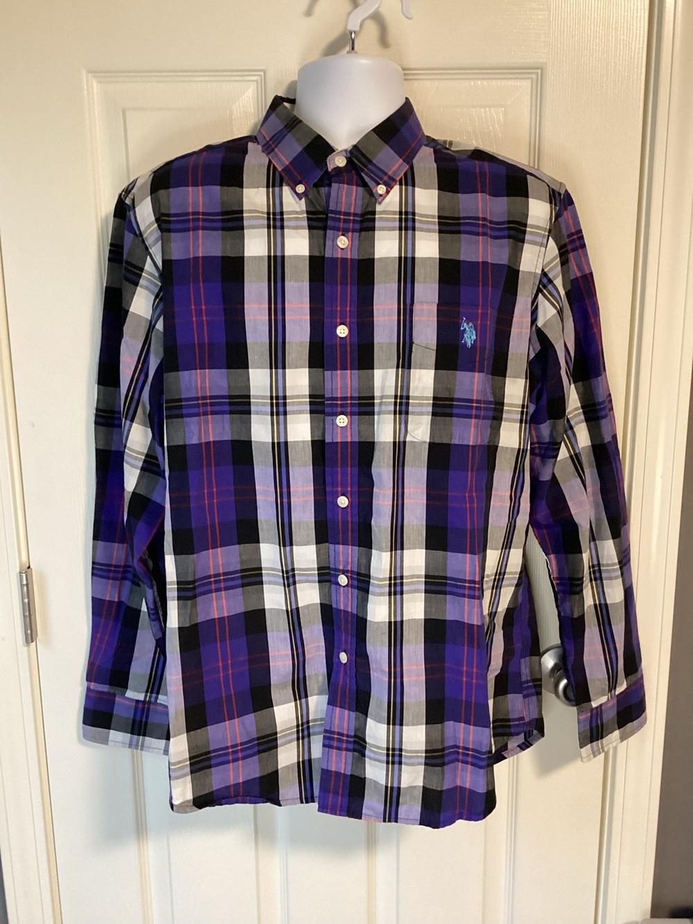 U.S. Polo Assn. Royal blue, Black, White & Gray Plaid Shirt Large